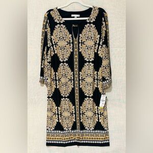 Sandra Darren Dress Black White with Gold Accents NWT